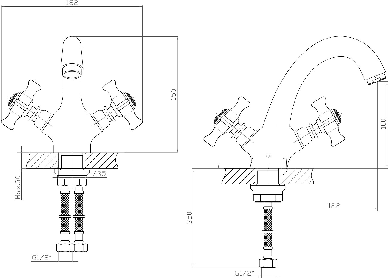 Смеситель для раковины двухвентильный хром Diwo "Самара" SA-02cr - изображение 2