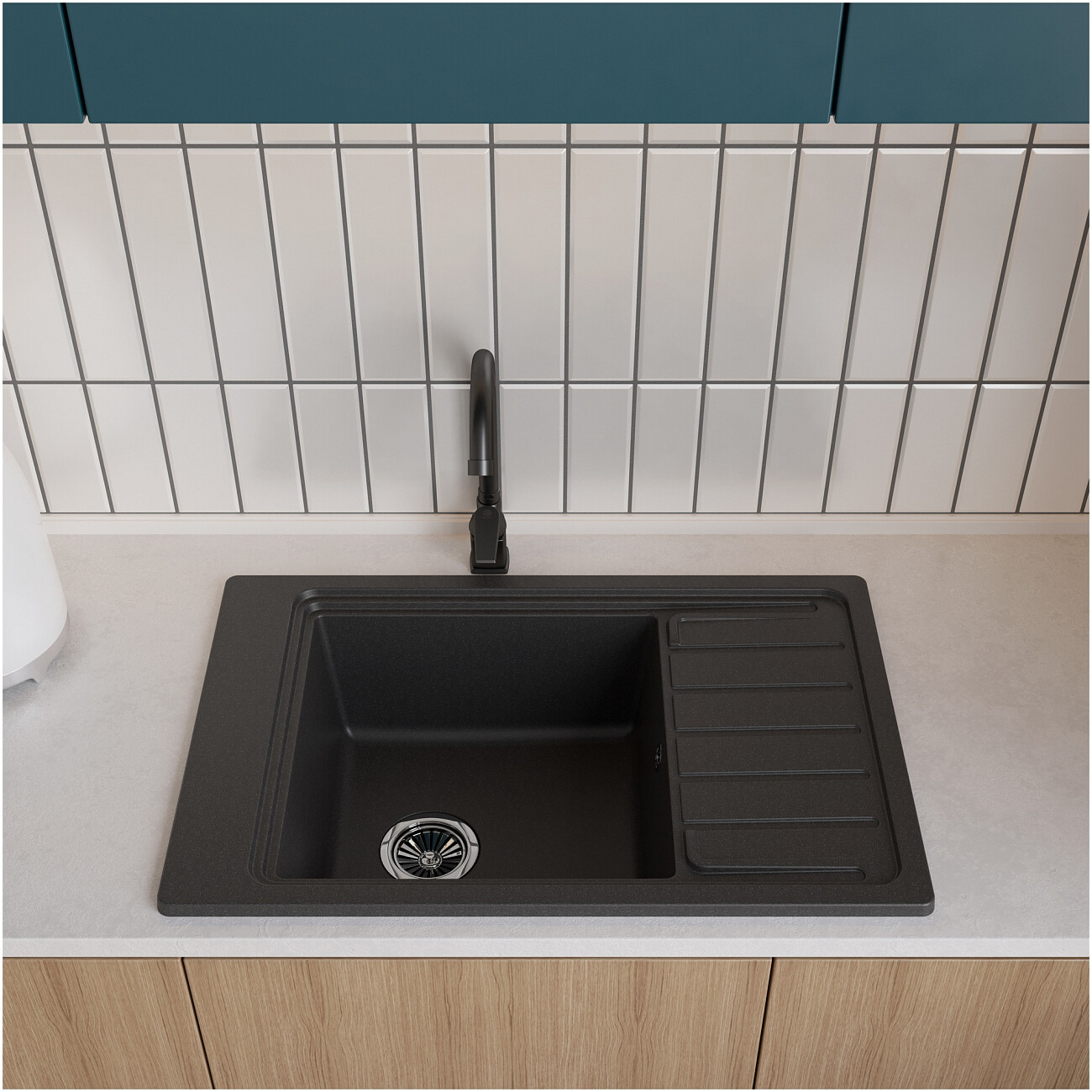 Мойка кухонная кварцевая прямоугольная 51х77 см черная Domaci "Римини" DG U-405 - изображение 4