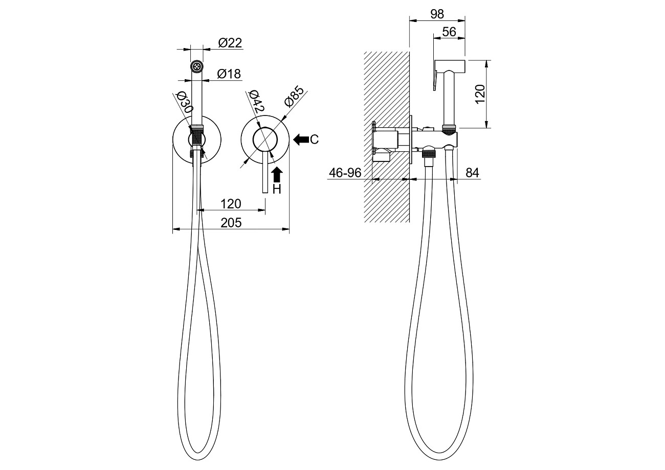Гигиенический душ со встраиваемым смесителем золотой Aquatek "Европа" AQ1319BG - изображение 3