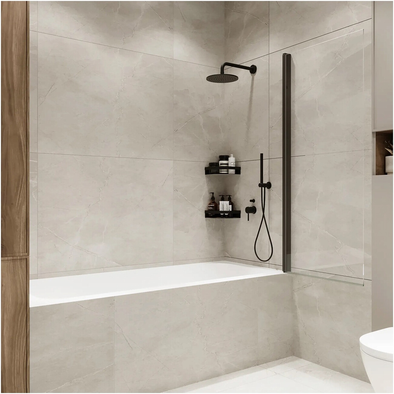 Душевая штора на ванну стеклянная 70х150 см черная Reflection Slider RX15070CBL-23 - изображение 3