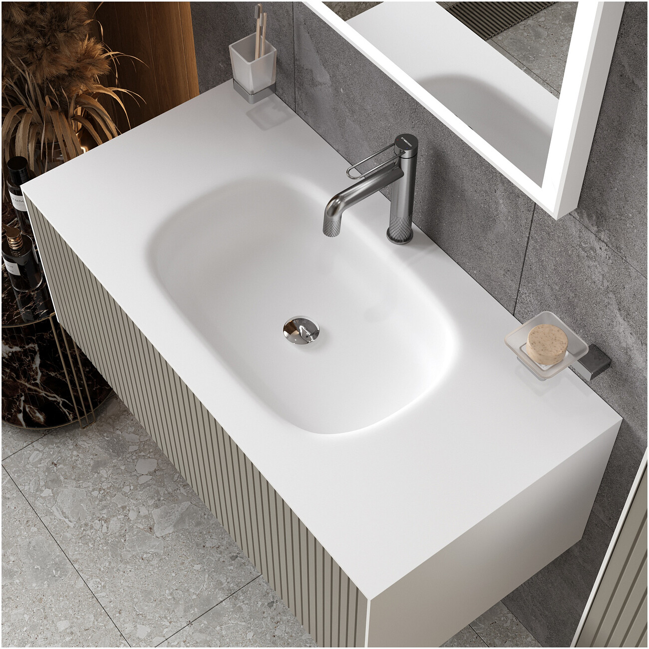 Смеситель для раковины однорычажный вороненая сталь Stworki "Левангер" S07010GB - изображение 7