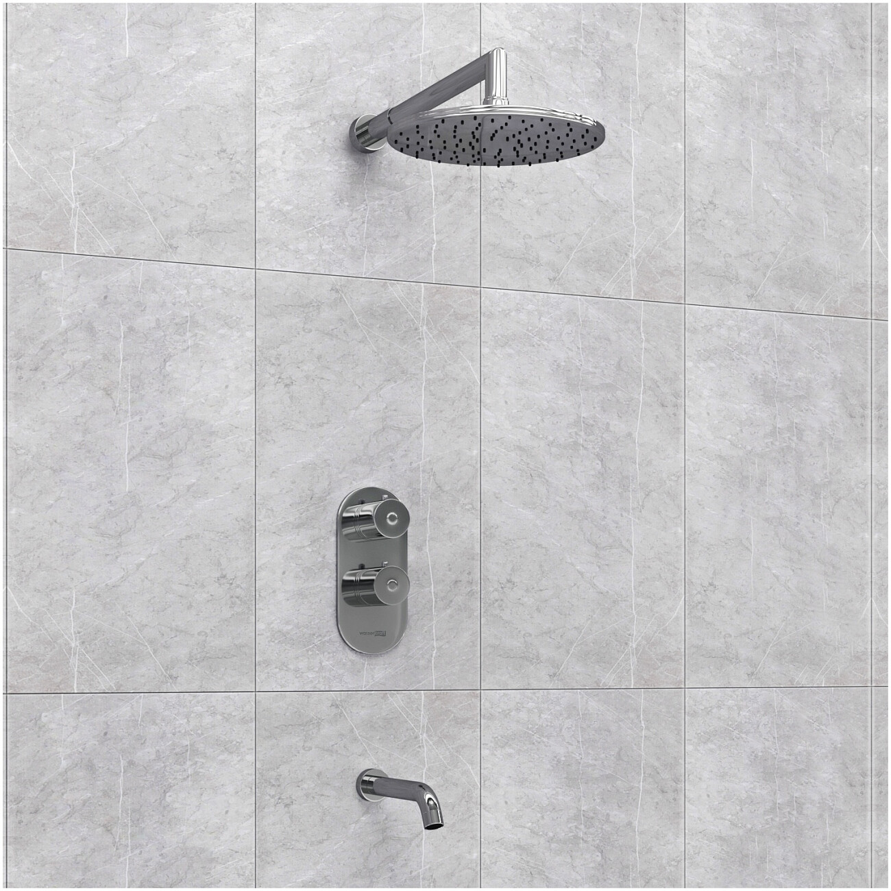 Душевой комплект встраиваемый с изливом и верхним душем хром Wasserkraft A15030 Thermo - изображение 2