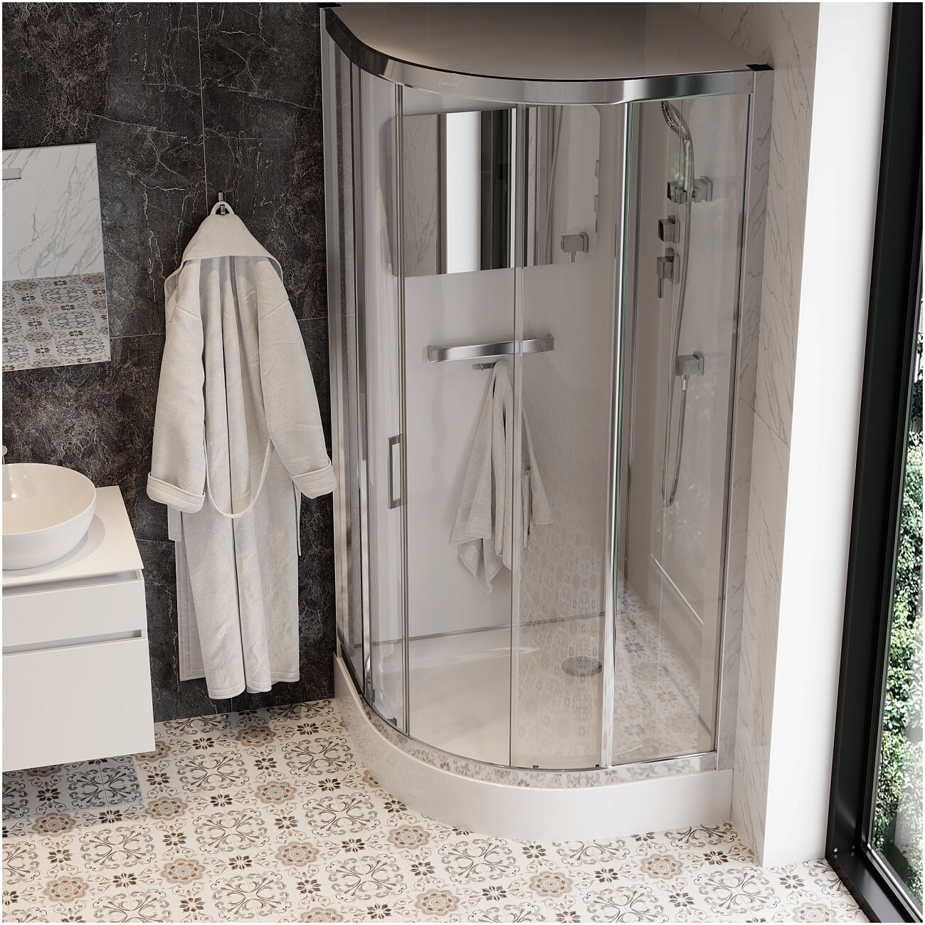 Душевая кабина четверть круга с низким поддоном 100х100 см хром, белая Cerutti SPA Viva 101 - изображение 6