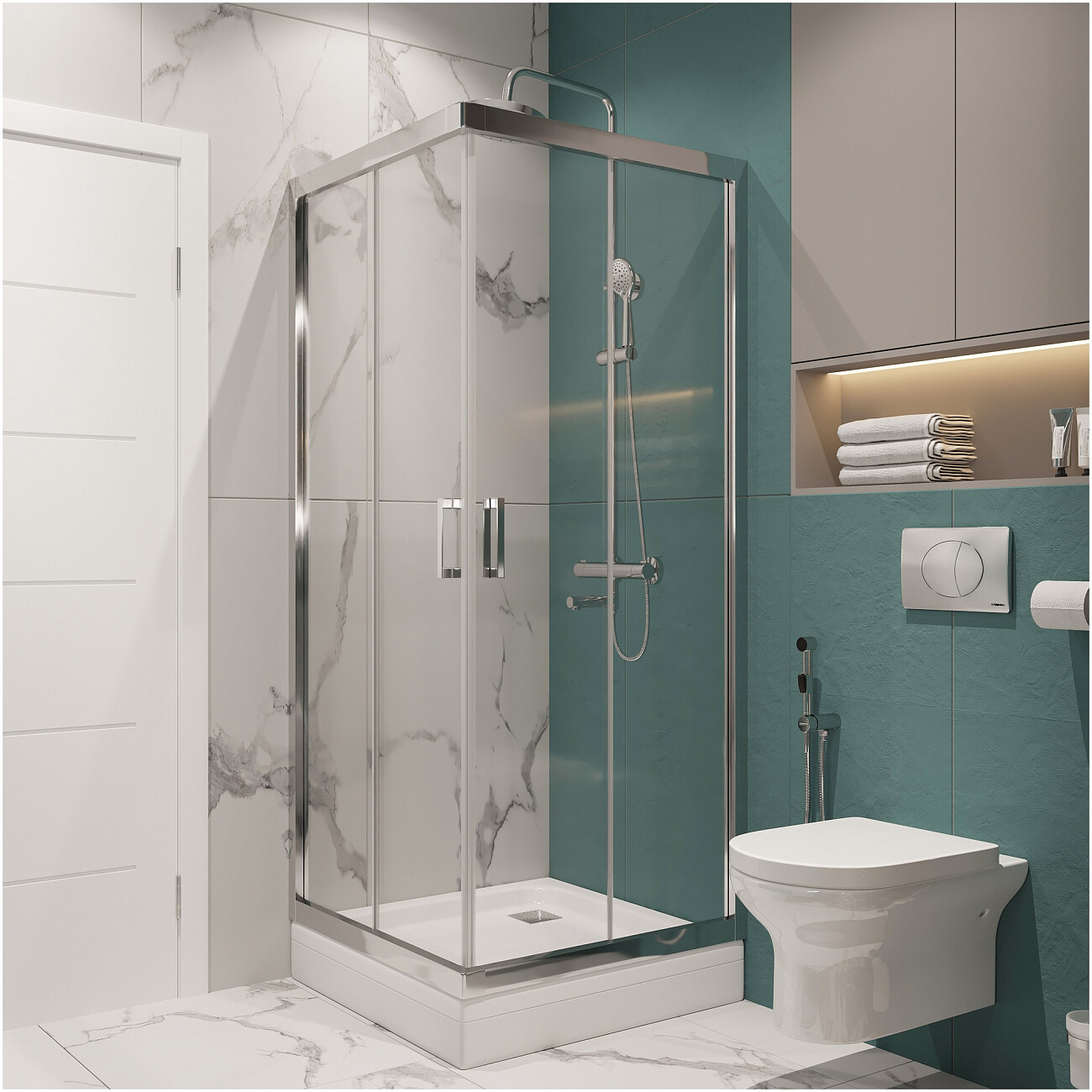 Душевой уголок квадратный 80х80 см хром Diwo "Самара" DS-SA-80х80-CR - изображение 2