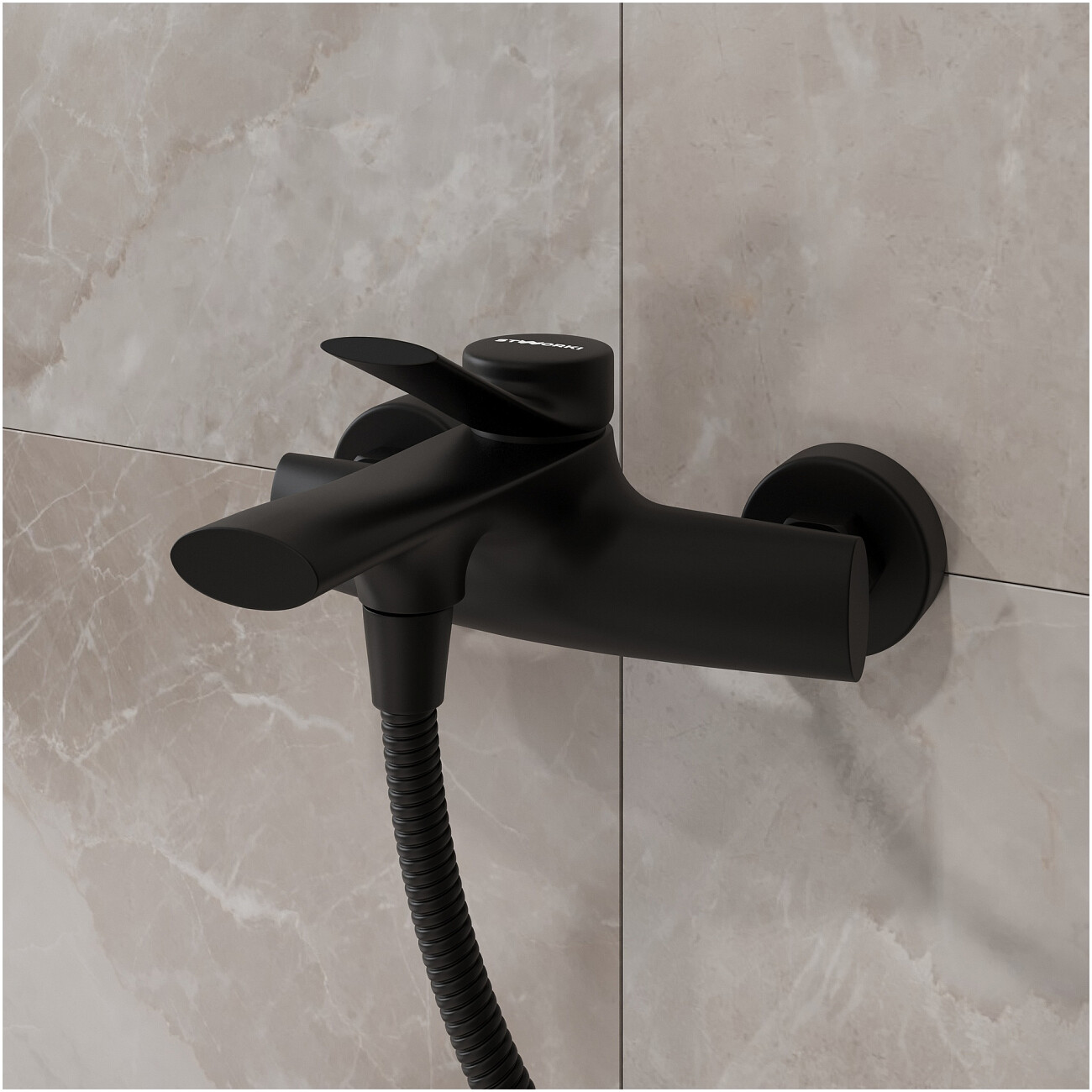 Смеситель для ванны с душем настенный черный Stworki "Ларвик" S24100BK - изображение 5