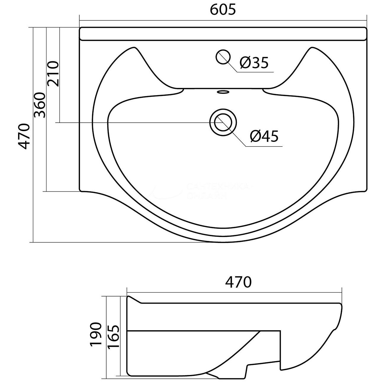 Раковина накладная фарфоровая прямоугольная 47х60 см белая Santek "Байкал" 1.WH10.9.652 - изображение 3