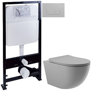 Унитаз подвесной Aqueduto Ovo OVO0130 с инсталляцией Ewrika ProLT 0026-2020, с кнопкой хром 0040