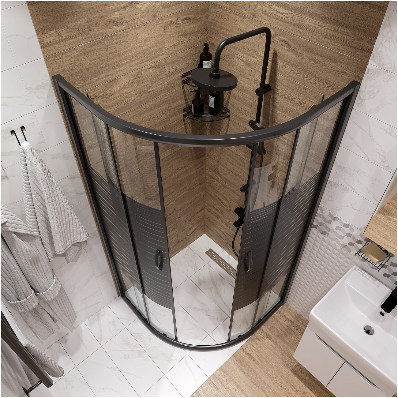 Душевой уголок четверть круга 90х90 см черный Diwo "Брянск" DS-BR-90х90-BL - изображение 5