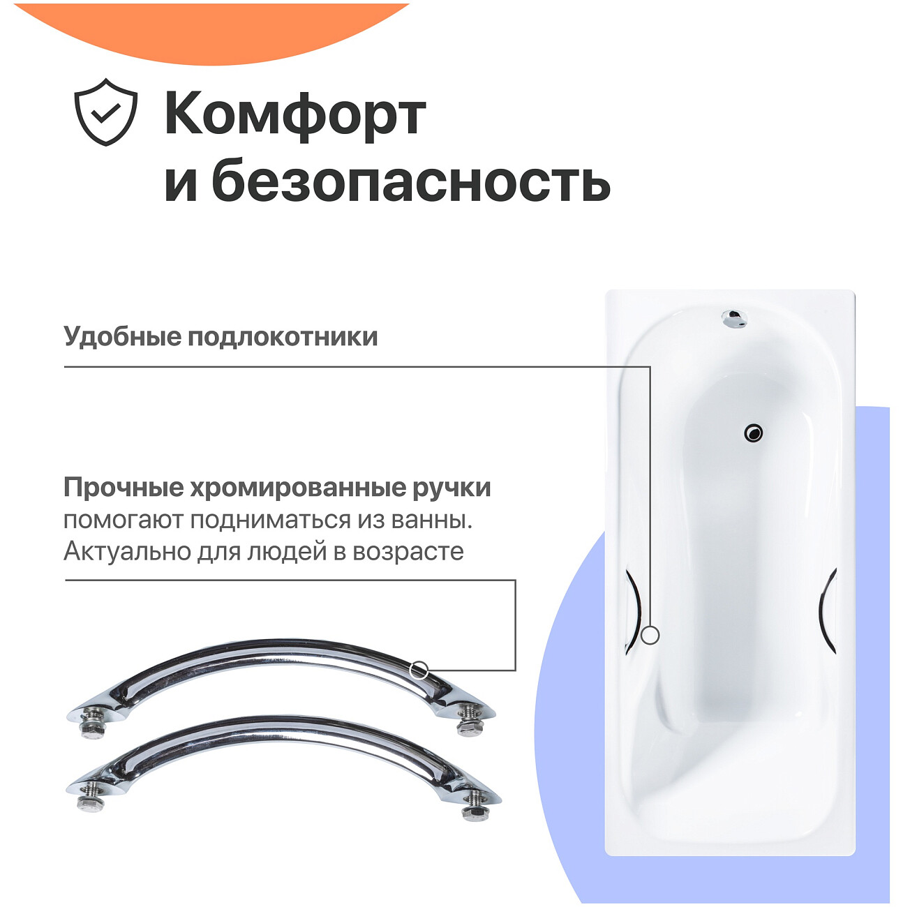 Ванна чугунная 150x75 см с ручками белая Diwo "Ярославль" DY0014, D0017 - изображение 5