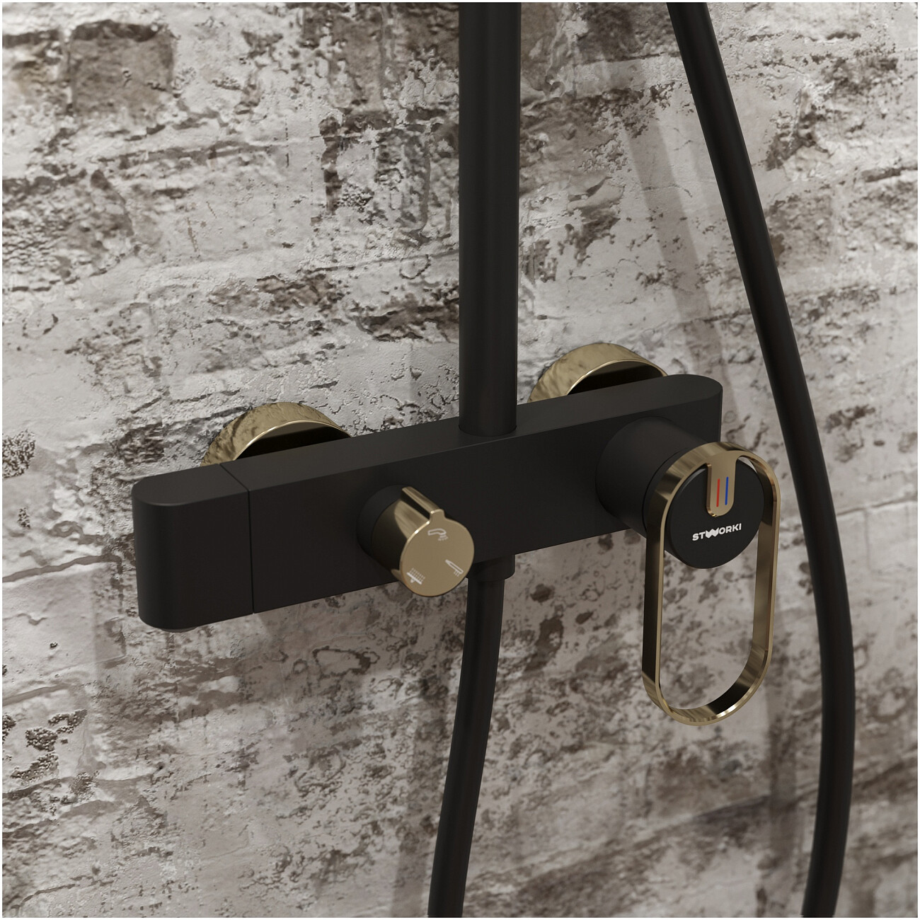 Душевая стойка с верхним душем черная, золотая Stworki "Малунг" S11170BG - изображение 10