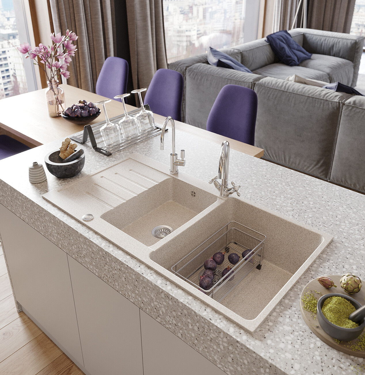 Мойка кухонная бежевая Domaci "Бьелла" DMC-98K-328 - изображение 3