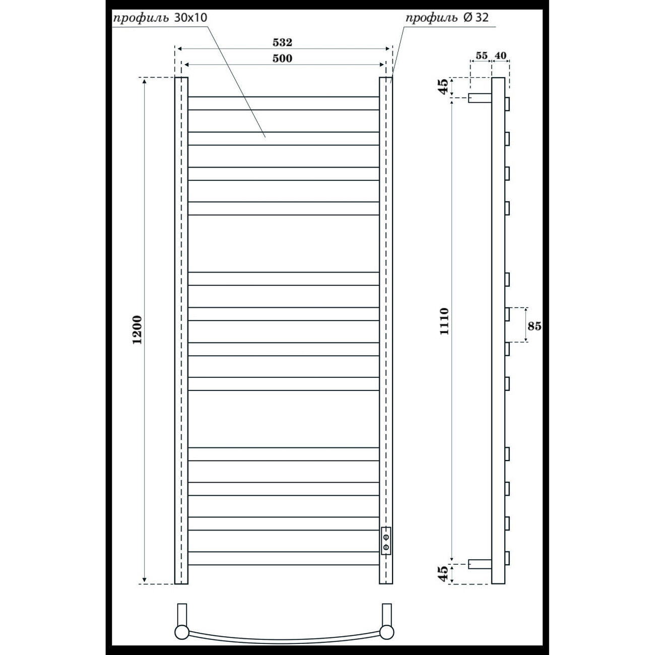 Полотенцесушитель электрический 120х50 см белый Point "Антея П12" PN17852W - изображение 2
