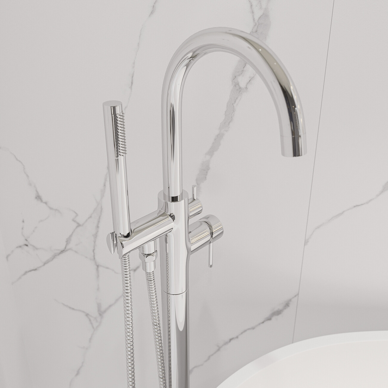 Смеситель для ванны напольный однорычажный с душевой лейкой хром Stworki "Эстерсунд" ES-06cr - изображение 4