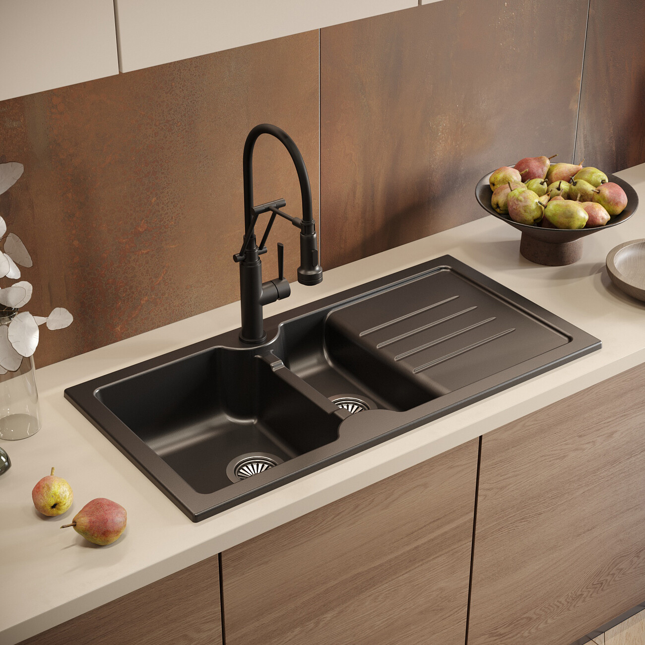 Мойка кухонная матовый черный Domaci "Сиена" 54100-110 - изображение 3