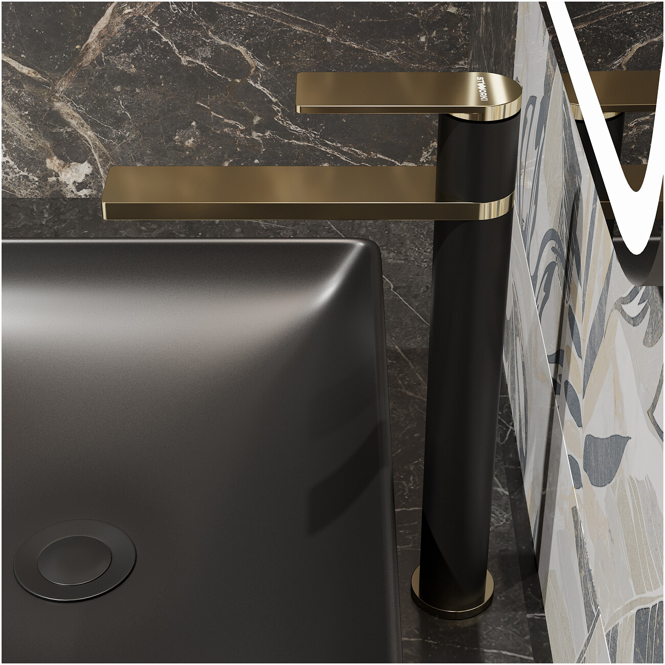 Смеситель для раковины однорычажный черный, золотой Stworki "Олланд" S01020BG - изображение 7