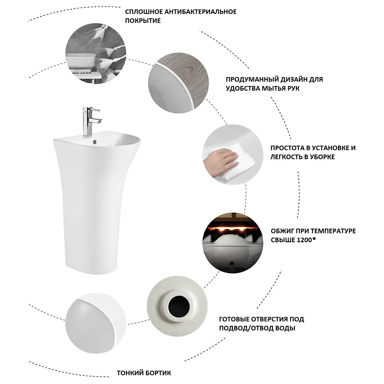 Раковина напольная фарфоровая прямоугольная 36х43 см белая Cerutti SPA Dorris CT7830 - изображение 6