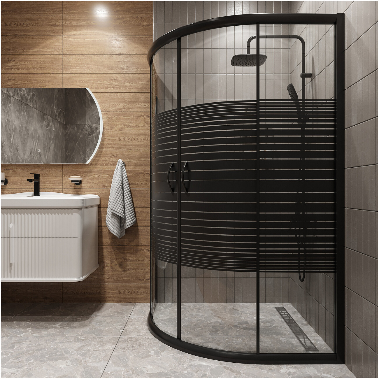 Душевой уголок четверть круга 110х110 см черный Diwo "Брянск" DS-BR-110х110-BL - изображение 4