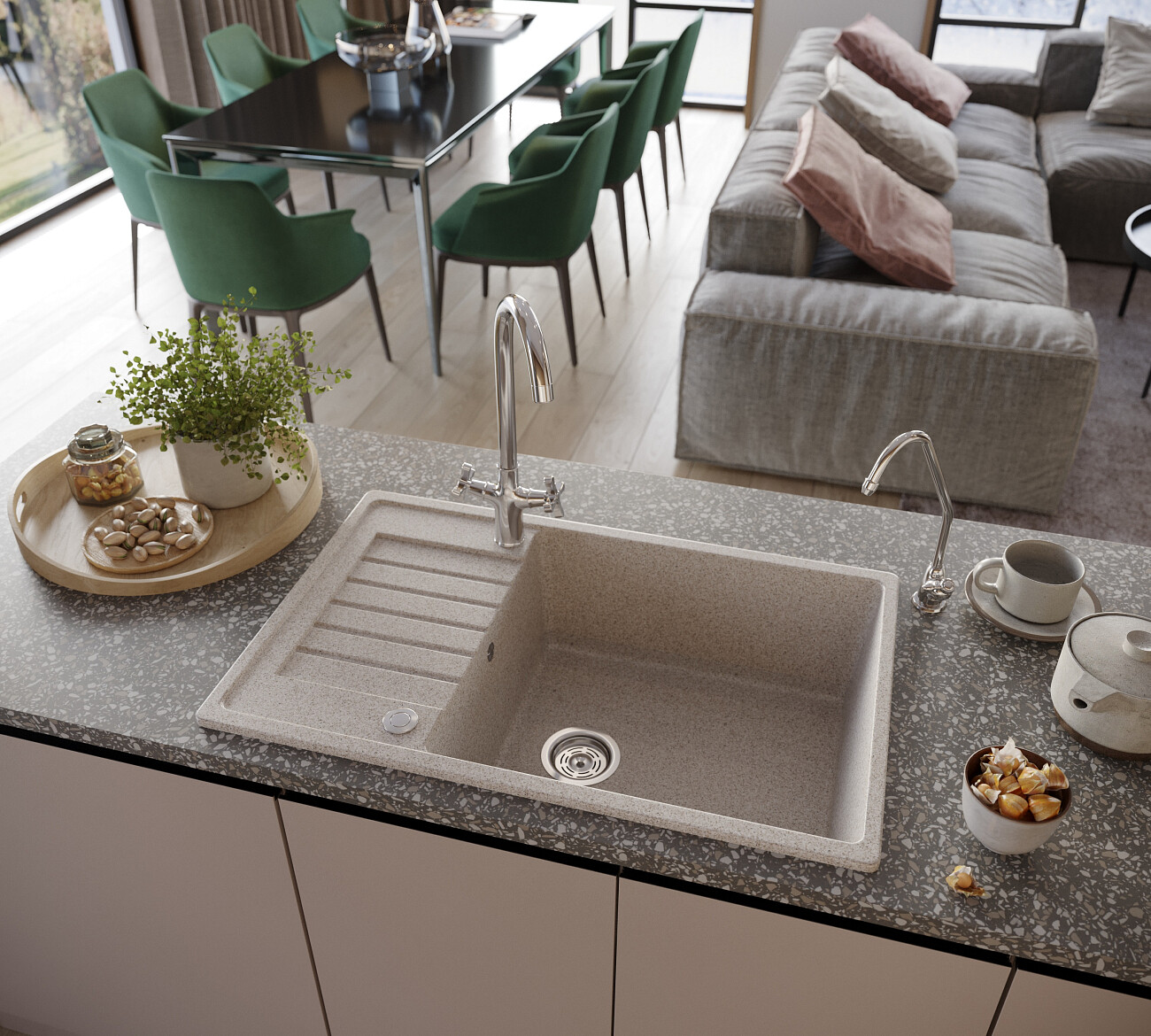Мойка кухонная бежевая Domaci "Бьелла" DMC-78L-328 - изображение 4