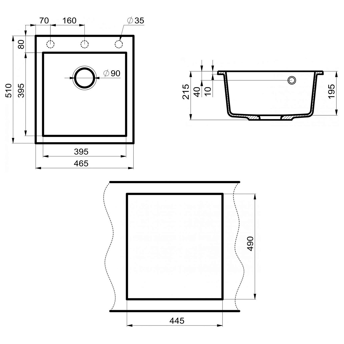 Мойка кухонная кварцевая квадратная черная Point "Моко 47" PN3006B - изображение 4