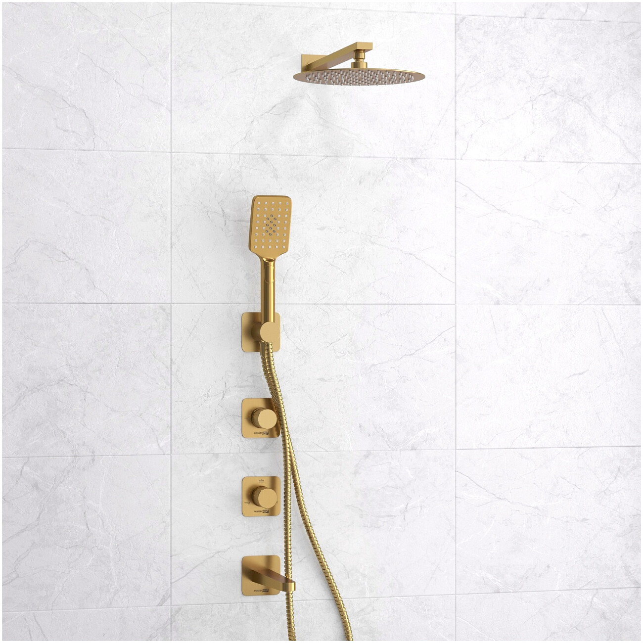 Душевой комплект с верхним душем и смесителем золото Wasserkraft A8251.307.308.180.259.285.194.201 - изображение 3
