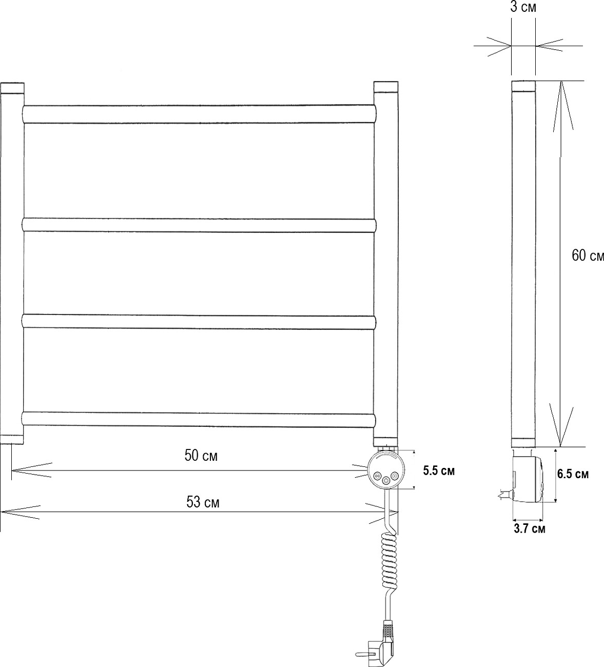 Полотенцесушитель электрический 60х50 см черный матовый Ewrika "Сафо" P R - изображение 2