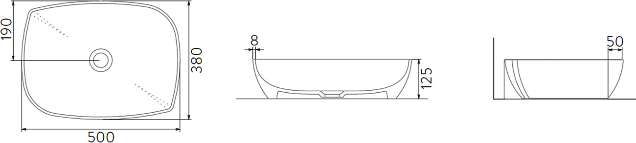 Раковина накладная керамическая прямоугольная 38х50 см белая Seramiksan Dies A002151 - изображение 2