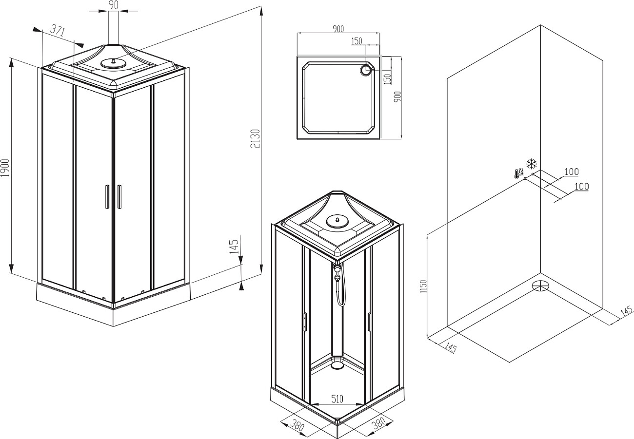 Душевая кабина квадратная с низким поддоном 90х90 см белая, черная Stworki "Кронборг" HWKC-403-090BT - изображение 2