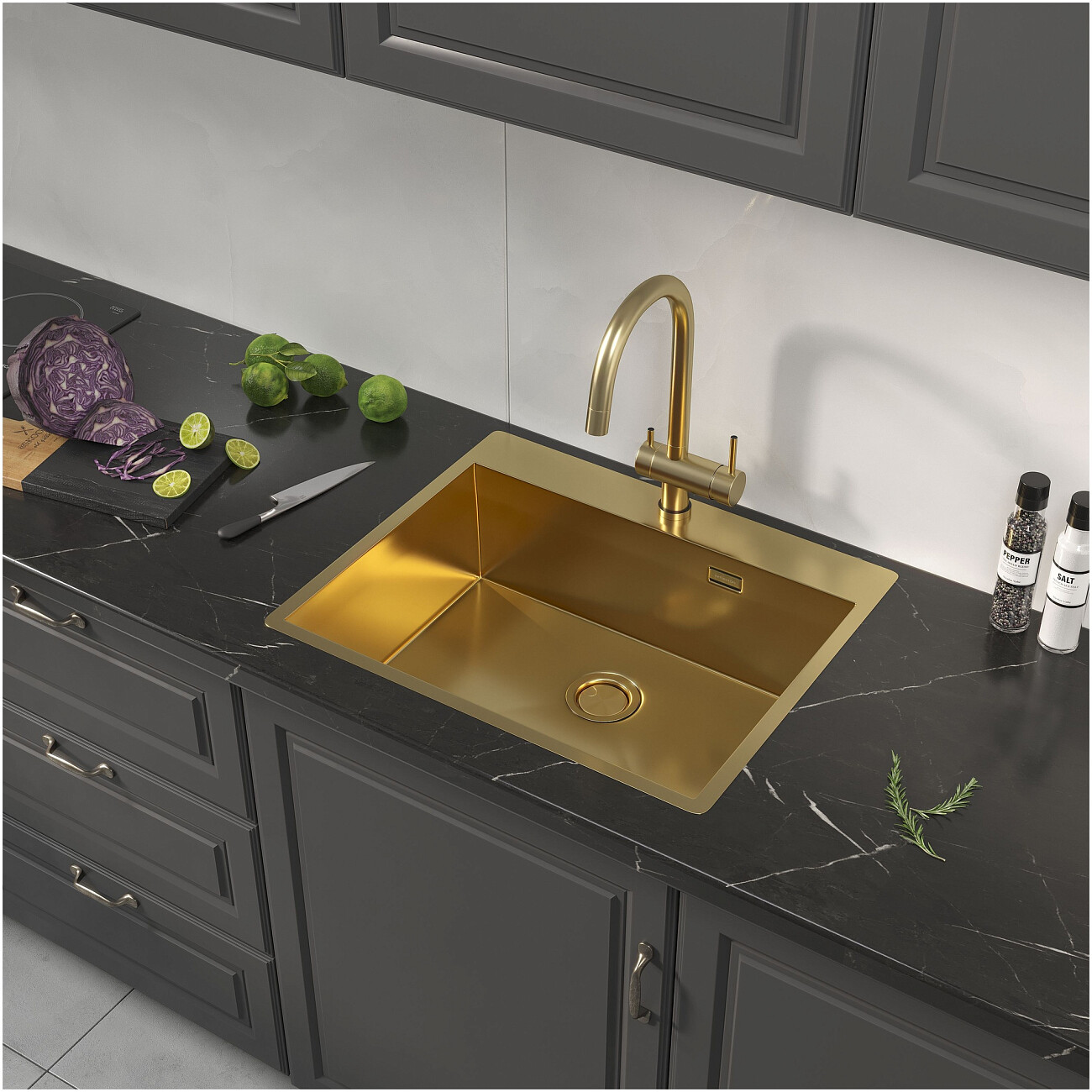 Кухонная мойка из нержавеющей стали 50х60 см брашированное золото Reflexion Iseo RX2260GD - изображение 6