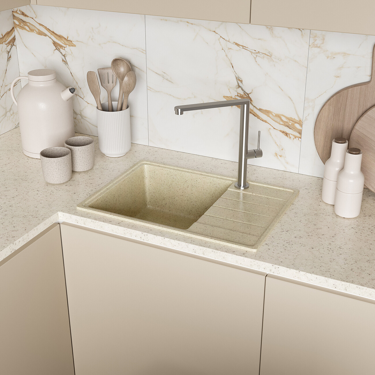Мойка кухонная бежевая Domaci "Палермо" PR-600-002 - изображение 9