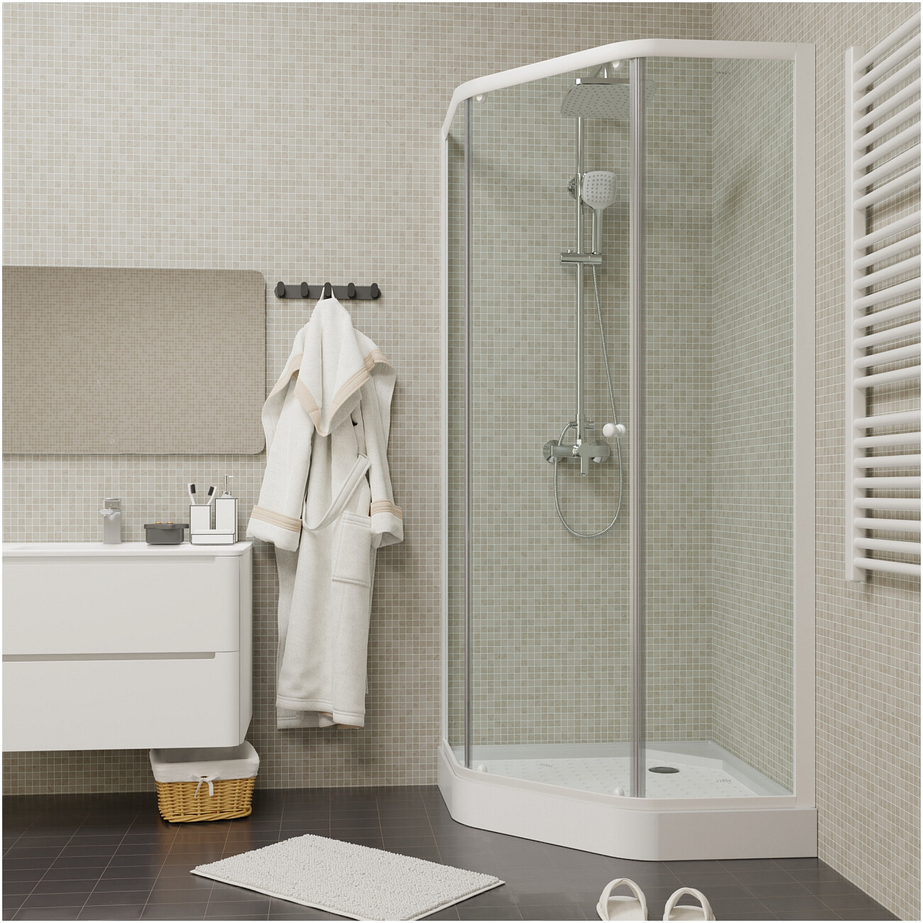 Душевой уголок пятиугольный с низким поддоном 90х90 см белый Parly ZEP91 - изображение 4