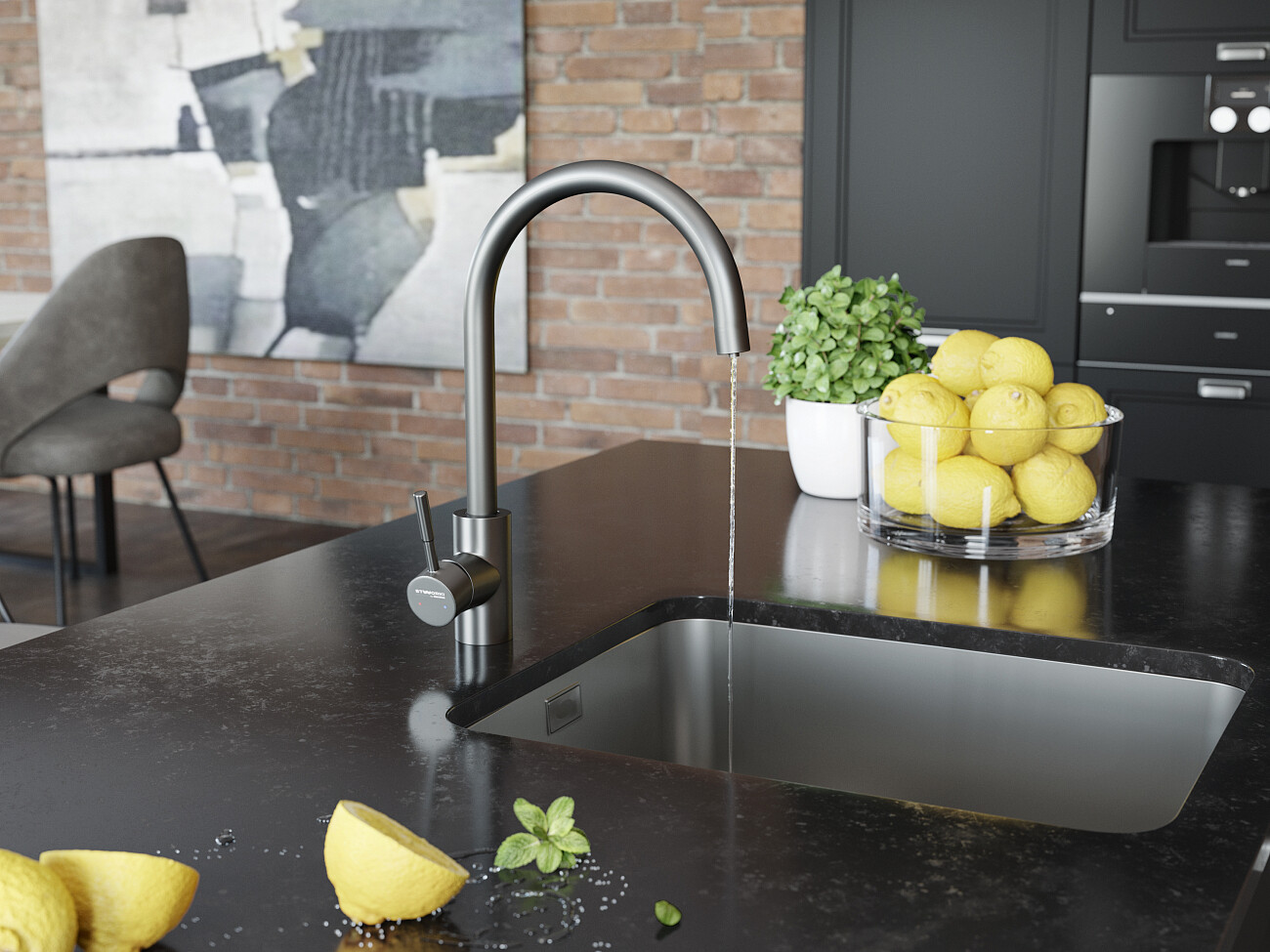 Смеситель для кухни однорычажный со встроенным изливом питьевой воды серый Stworki HSTW07200 - изображение 5