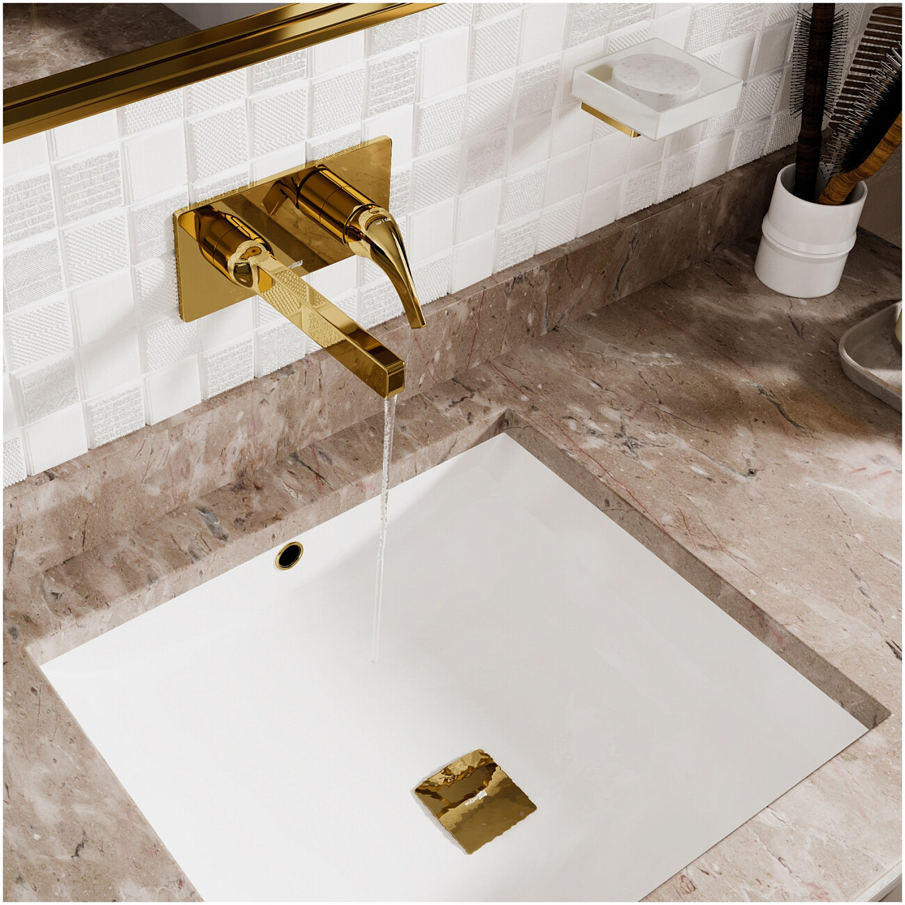 Смеситель для раковины встраиваемый из латуни золотой Wasserkraft 7130 - изображение 2