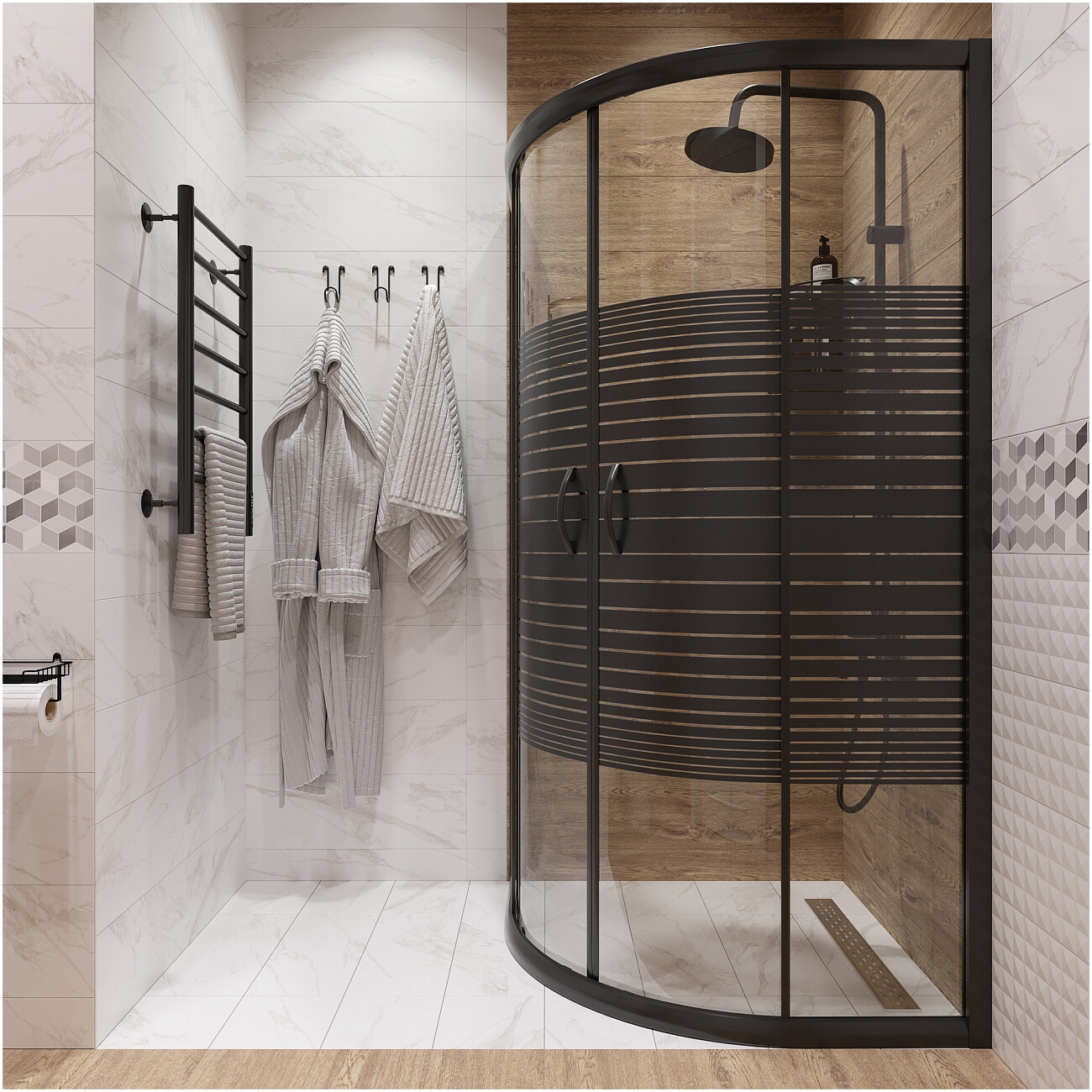 Душевой уголок четверть круга 90х90 см черный Diwo "Брянск" DS-BR-90х90-BL - изображение 4