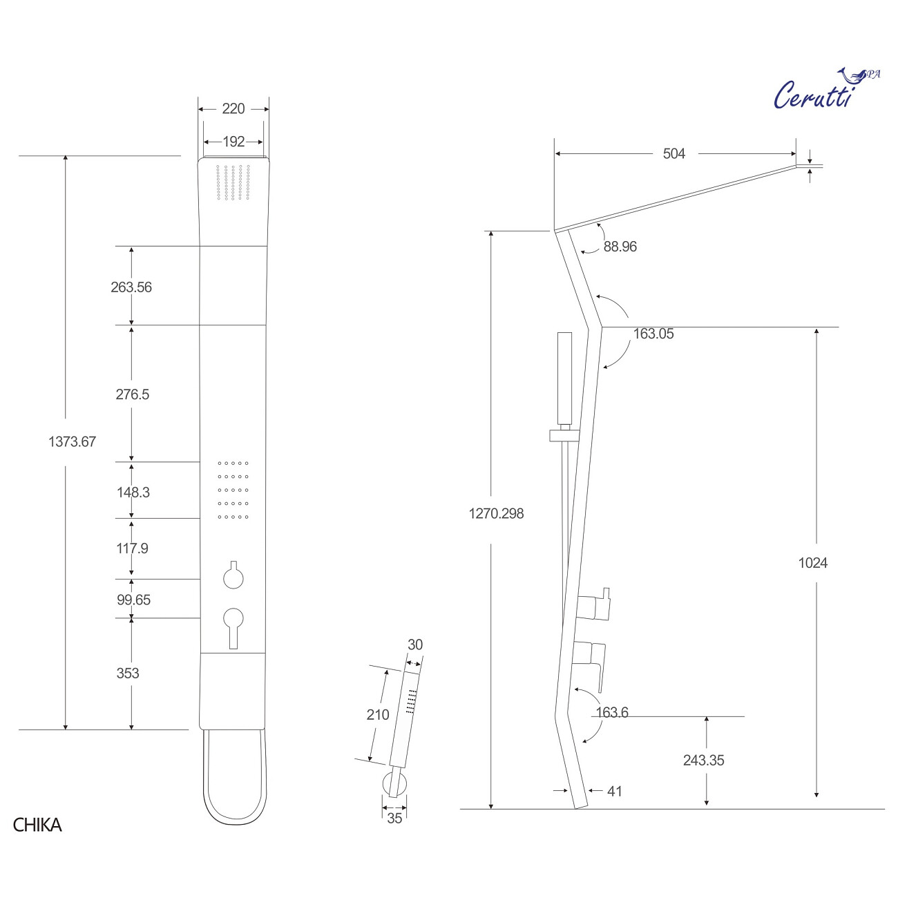 Душевая панель с тропическим душем 137х22 см черная Cerutti SPA Chika B CT9255 - изображение 6