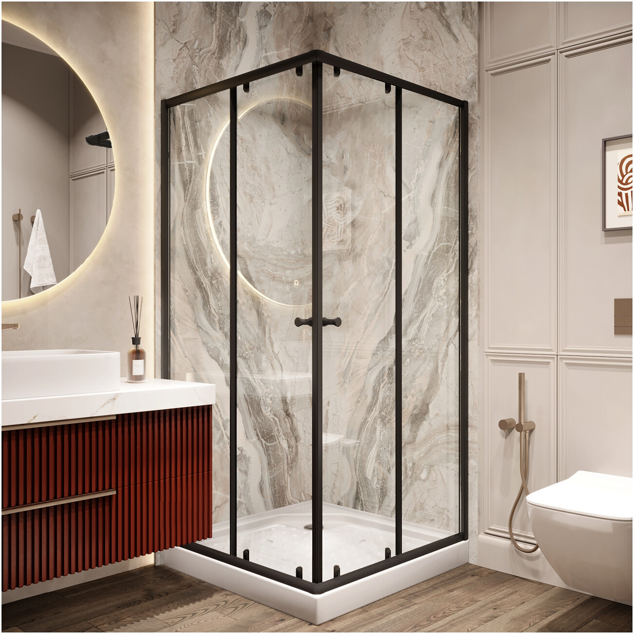 Душевой уголок квадратный с низким поддоном 90х90 см черный Parly ZEQ911B - изображение 5