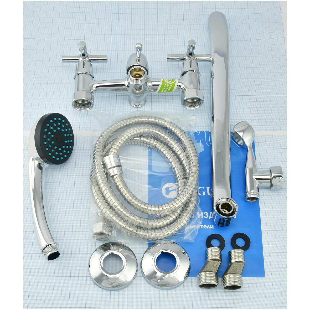 Смеситель двухвентильный с душевым гарнитуром хром Juguni Luxe Andromeda JGN0141-B 0402.720 - изображение 7