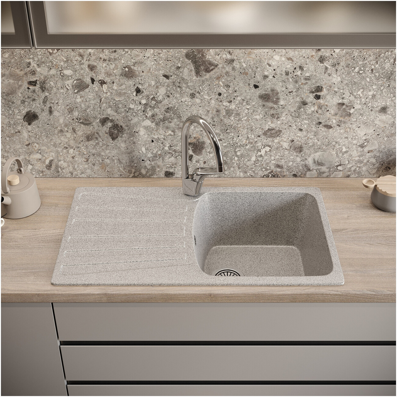 Мойка кухонная серая Domaci "Бьелла" DMC-12 серая - изображение 3