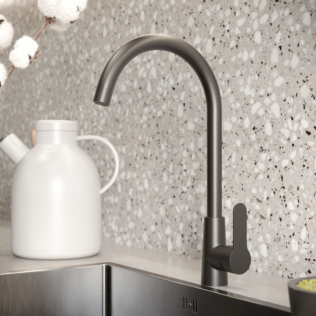 Смеситель для кухни однорычажный черный Domaci "Равенна" ND-05b - изображение 5