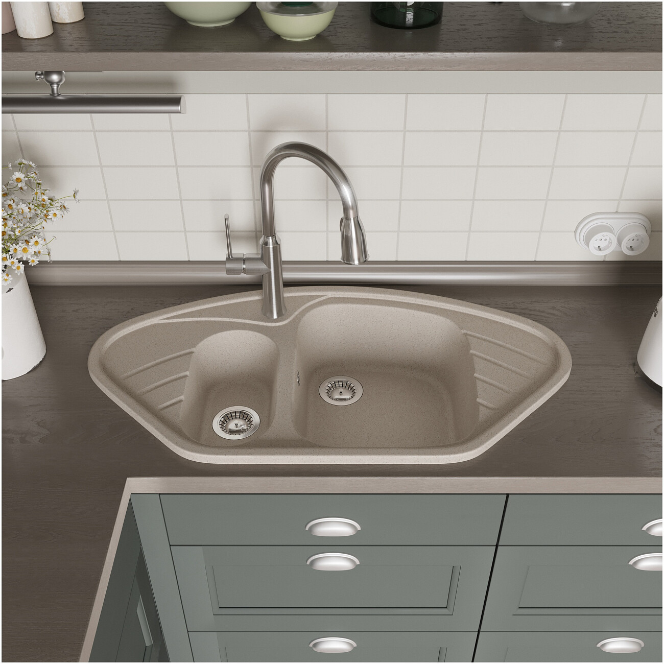 Мойка кухонная бежевая Domaci "Болонья" М-23-003 - изображение 7