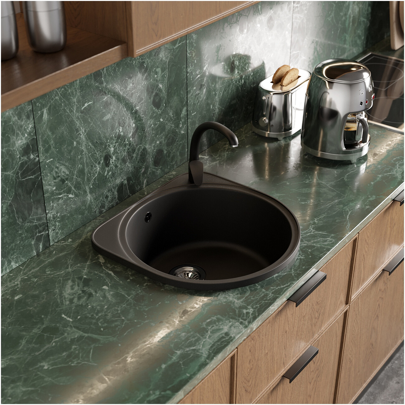 Мойка кухонная из искусственного гранита черная Domaci "Верона" С-25 черная - изображение 4