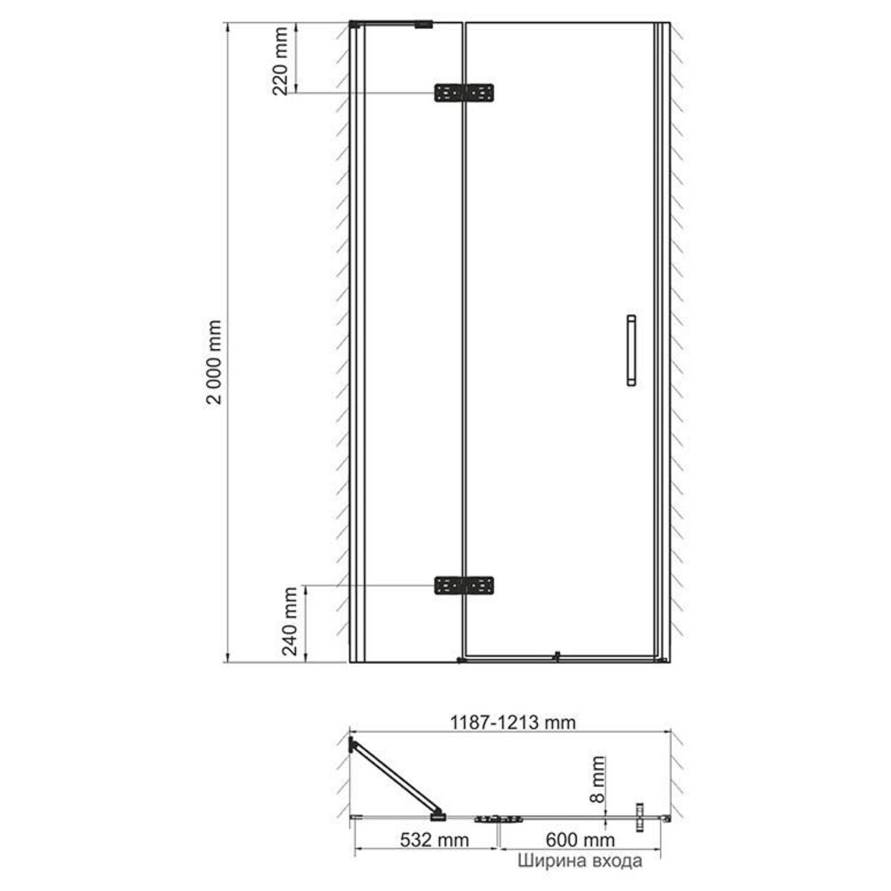 Стекло двери 200х120 см прозрачное, хром Wasserkraft Aller 10H05-SPL - изображение 3