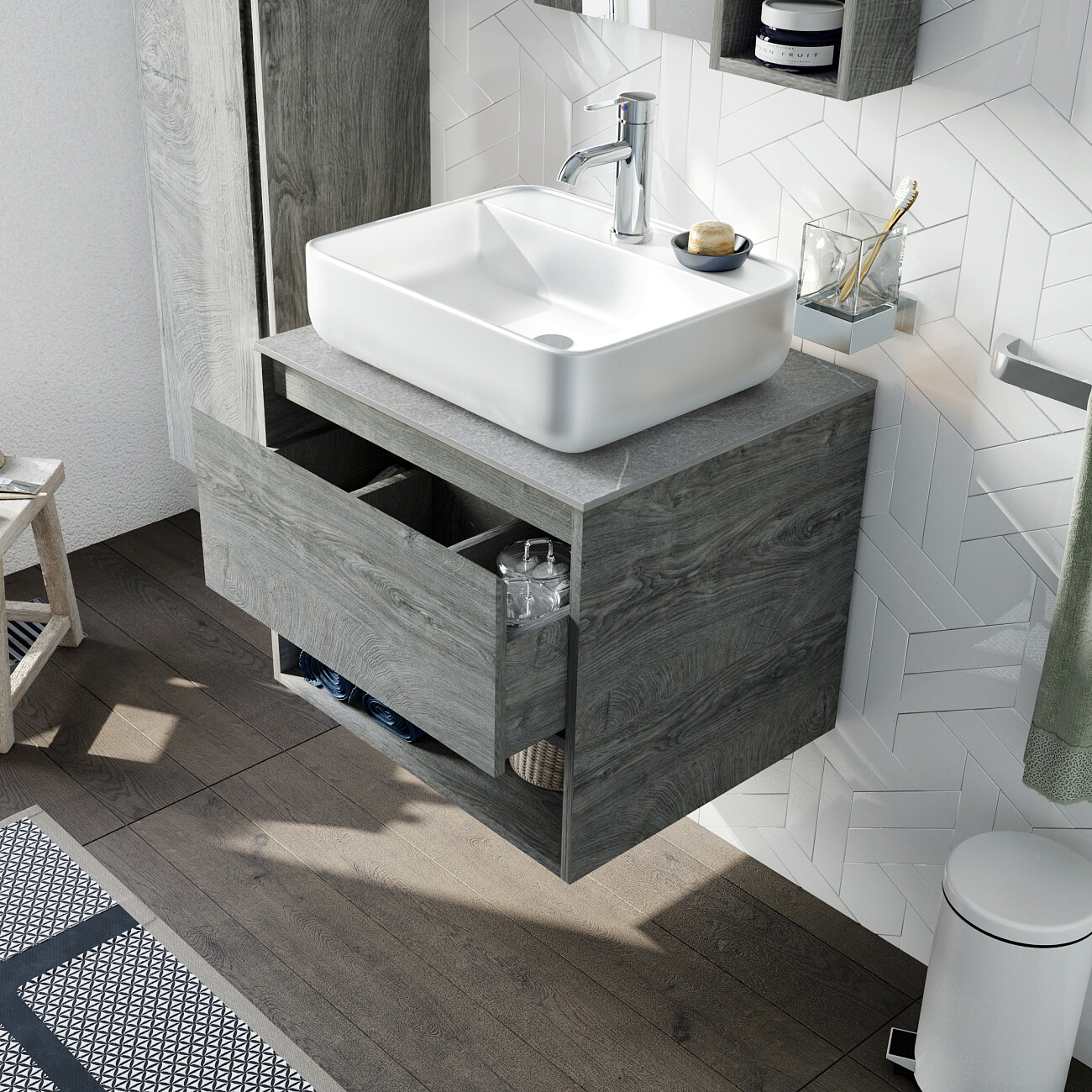 Раковина мебельная фарфоровая квадратная 39 см белая Stworki City 2 - изображение 3