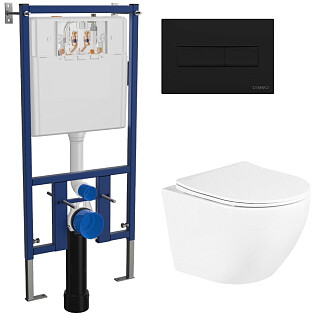 Унитаз подвесной BelBagno Uno BB3105CHR-SC с инсталляцией Diwo 4501, с кнопкой смыва черной 7323