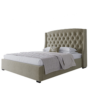 Кровать двуспальная 160х200 с гвоздиками коричнево-серая с каретной стяжкой Hugo