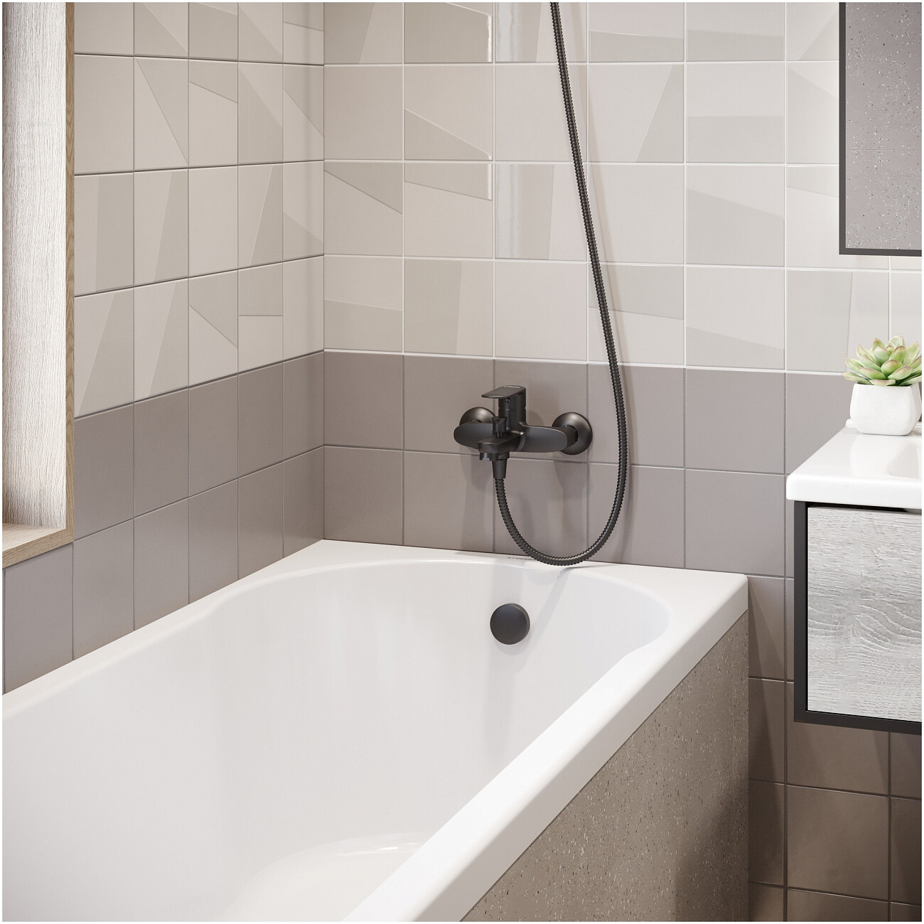 Смеситель для ванны с душем настенный черный Stworki "Хадстен" S17100BK - изображение 6