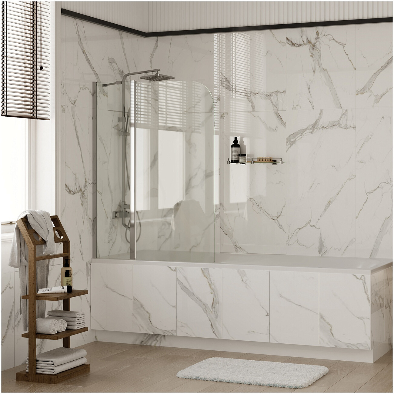 Штора стеклянная на ванну 140х110 см хром Wasserkraft Leine 35P02-110 Fixed - изображение 3