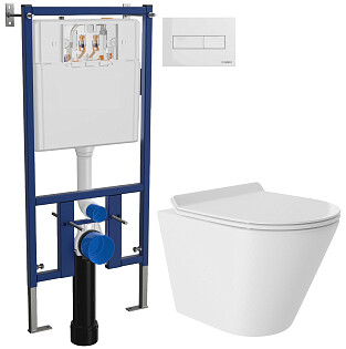 Унитаз подвесной Aqueduto Cone Tornado CONT0110 с инсталляцией Diwo 4501, с кнопкой белой 7320