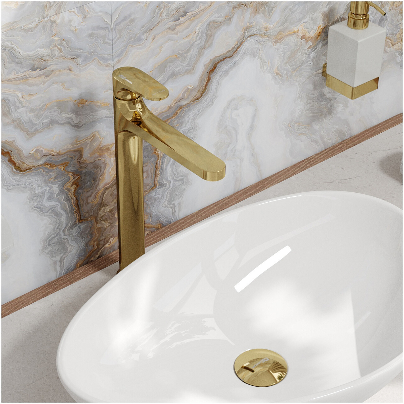 Смеситель для раковины из латуни золотой Wasserkraft 2103H - изображение 4