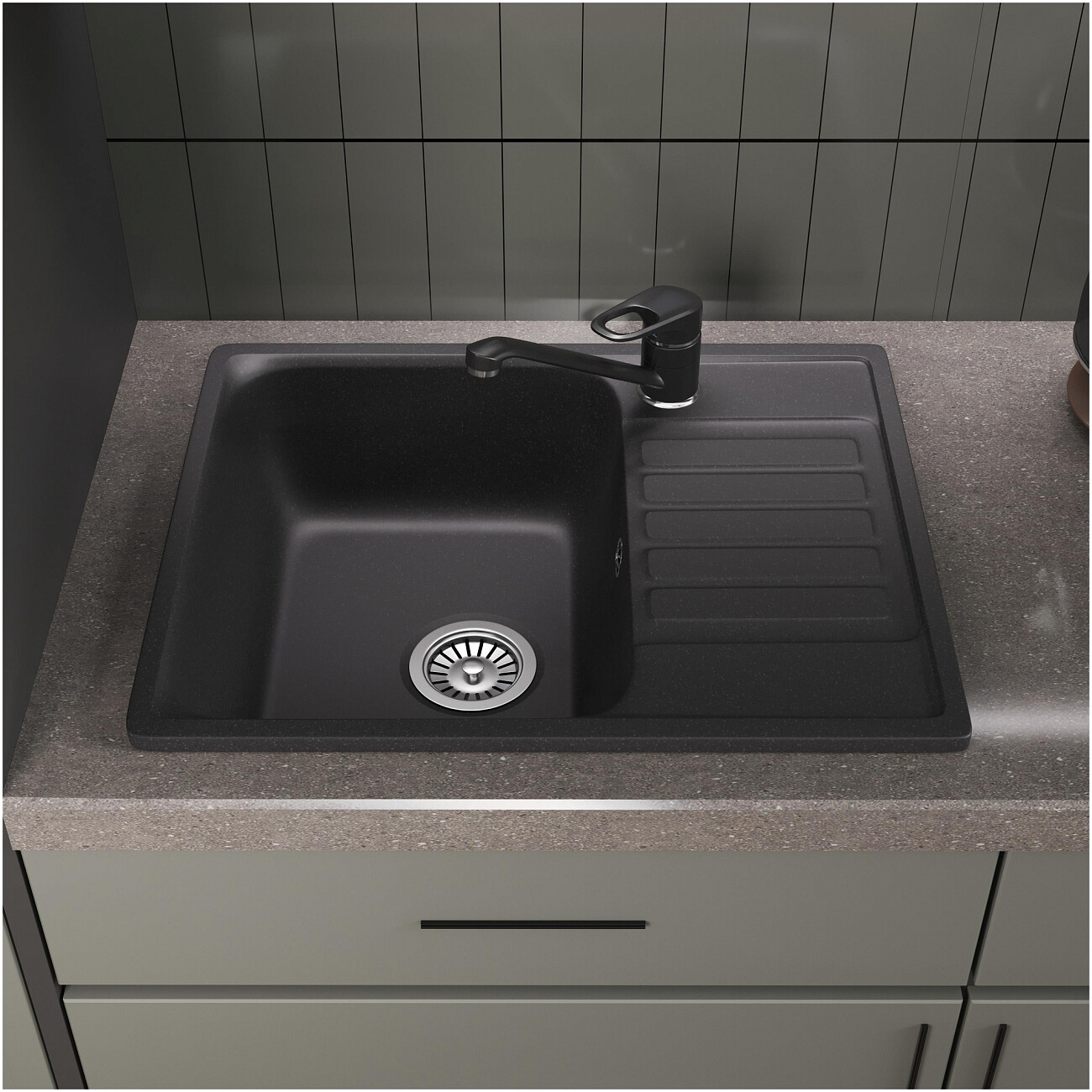 Мойка кухонная из искусственного мрамора прямоугольная 48х60 см уголь Domaci "Савона" QB 600 - изображение 3