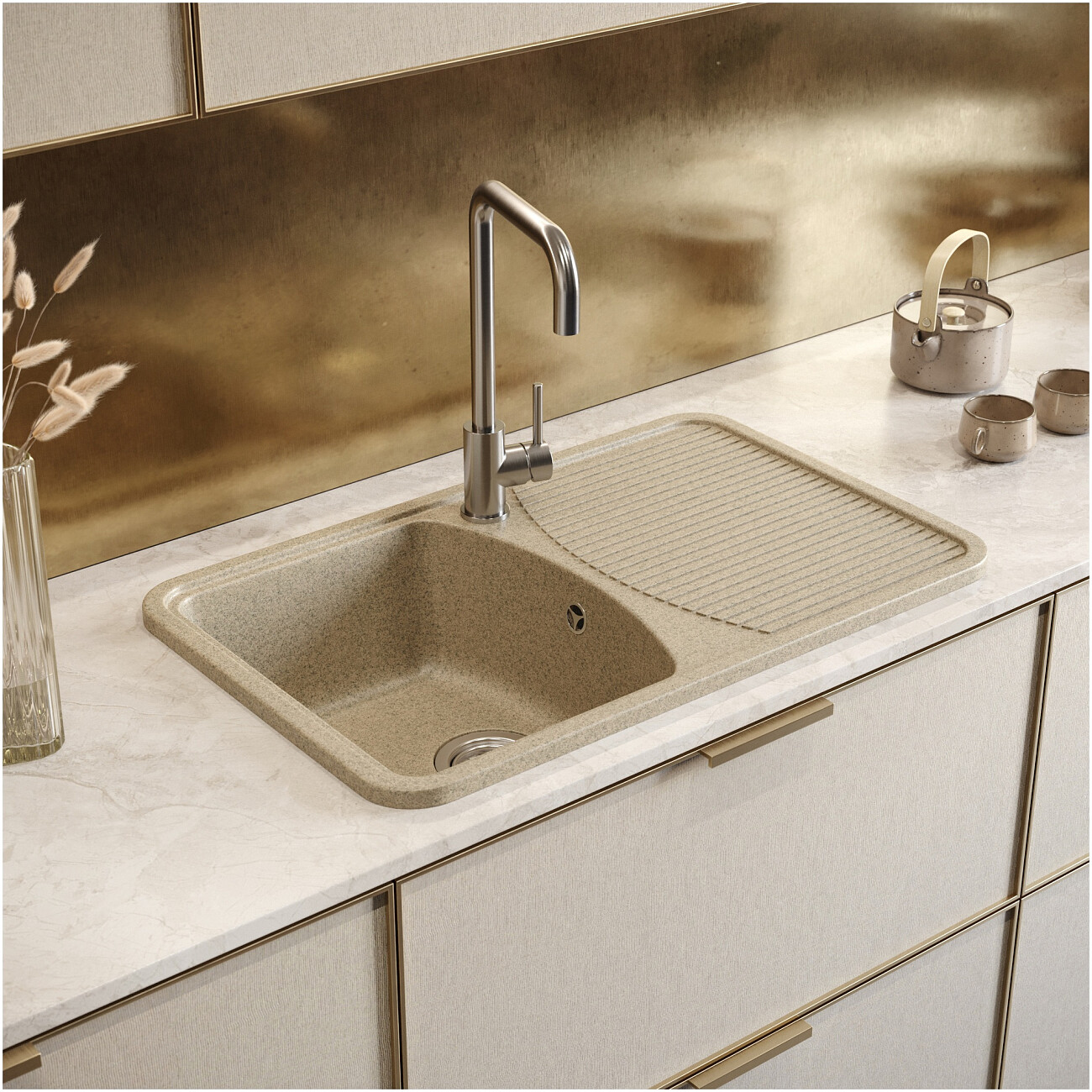 Мойка кухонная из искусственного мрамора песочная Domaci "Парма" 76-47-300 - изображение 4